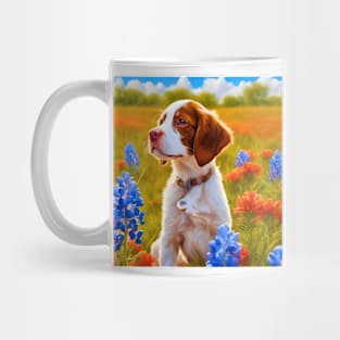 Brittany Puppy in Texas Wildflower Field Mug